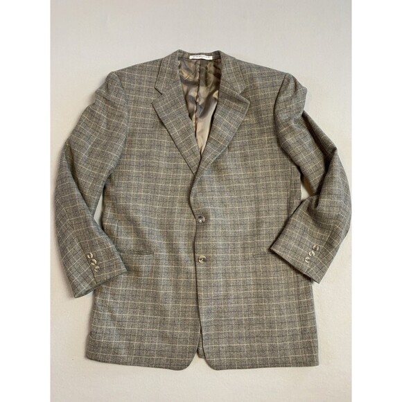Hickey Freeman Blazer Mens 44L Suit Jacket Sport Coat Gray Plaid 2 Button